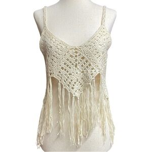 Fashion Nova Crochet Fringe Sweater Top Size Large